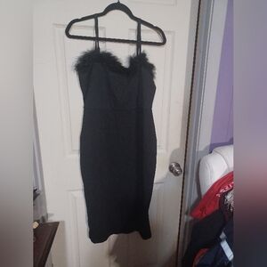 Derek Heart Black Strapless Dress with Feather Detail Size XL